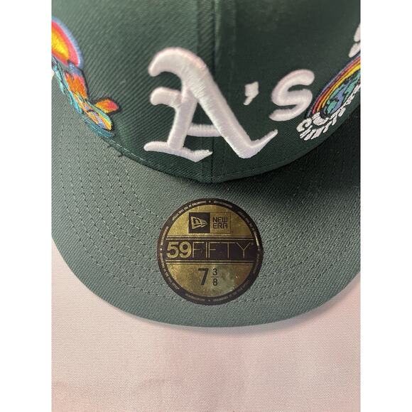 Oakland A's MLB NE "Groovy" 9xWorld Series Champs Fitted Hat Green Size 7 3/8 - Picture 2 of 10